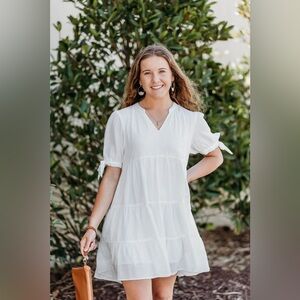 Vanilla Bay White Tiered Ruffle Dress, Size Small, Lined Cotton Short Flare